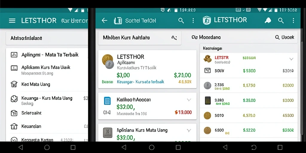Tampilan antarmuka aplikasi LETSTHOR yang menampilkan kurs mata uang real-time.