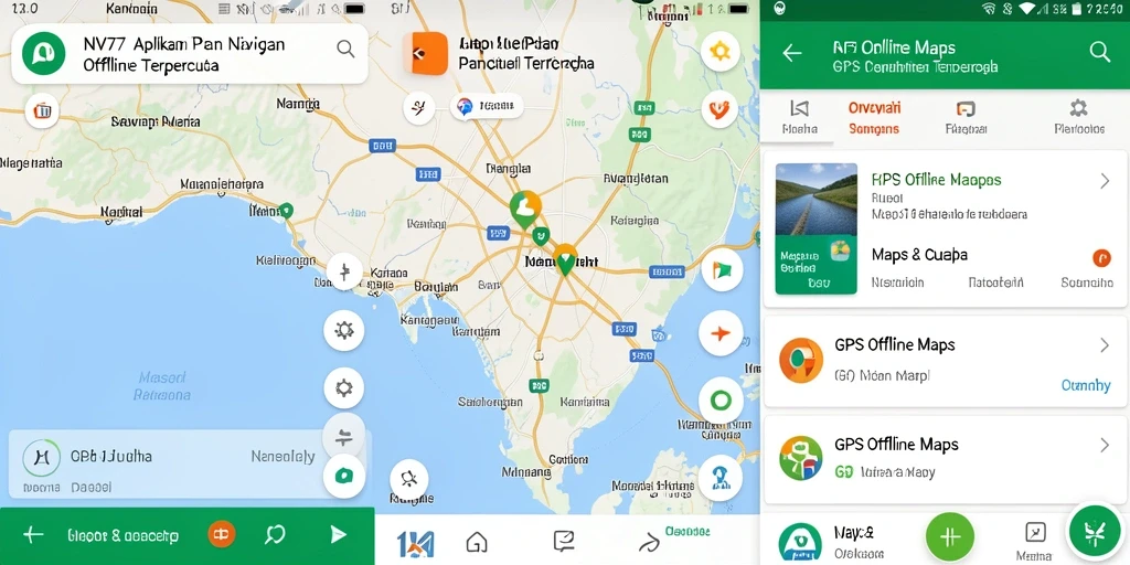 Screenshot antarmuka NV77 yang menampilkan fungsi GPS Offline Maps.