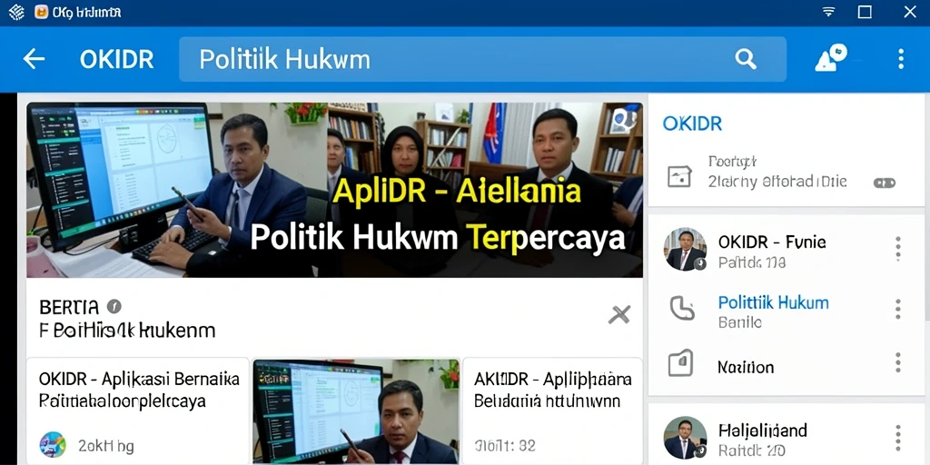 Antarmuka aplikasi OKIDR menampilkan berita politik dan hukum terbaru.