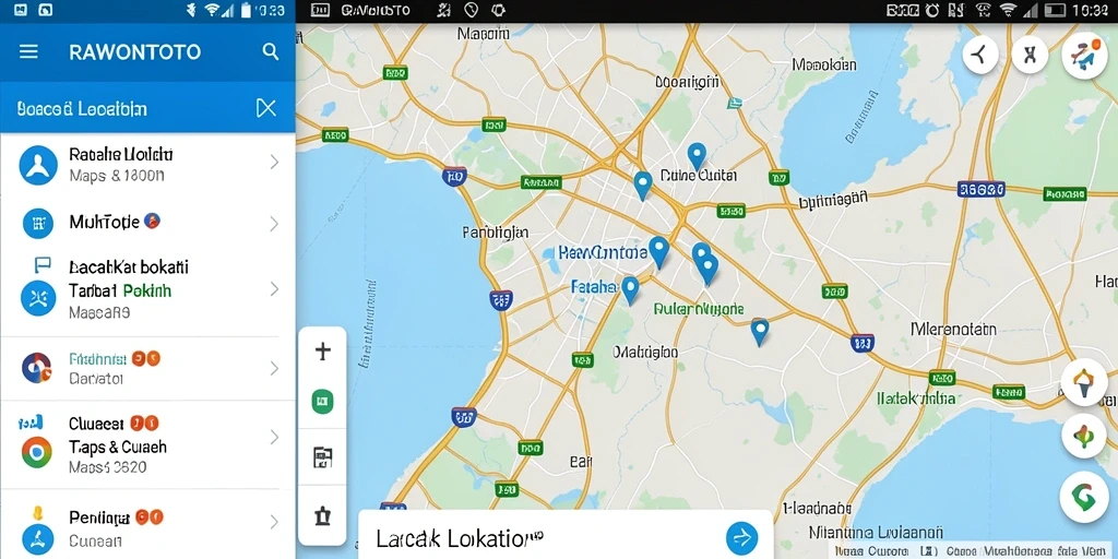 Tampilan antarmuka aplikasi Lacak Lokasi RAWONTOTO dengan peta interaktif.